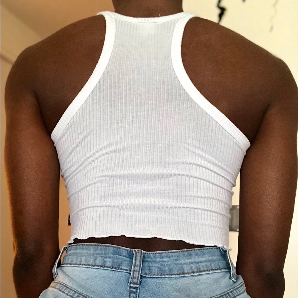 White Ribbed Racerback Crop Top - Picture 2 of 2